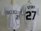 Majestics MLB Colorado Rockies #27 Story White Jersey
