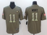 Mens Philadelphia Eagles #11 Wentz Olive Salute to Service Jersey