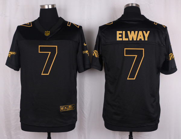 Mens Denver Broncos #7 Elway Pro Line Black Gold Collection Jersey
