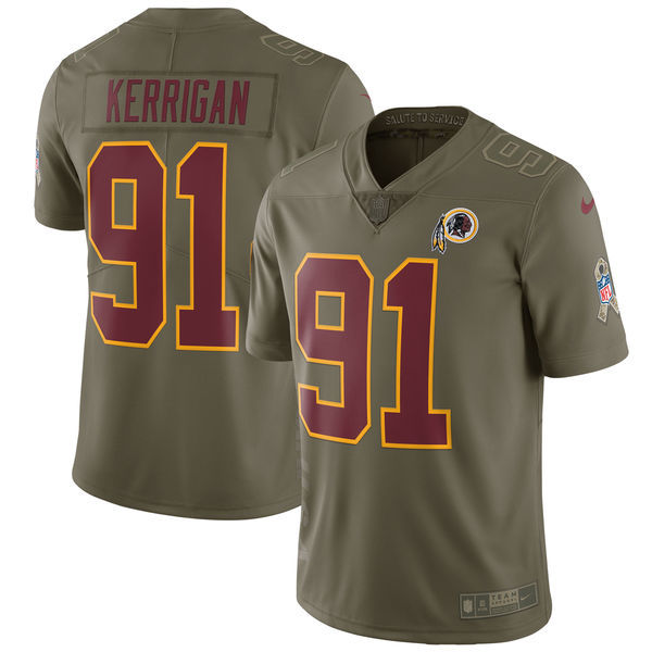 Mens Washington Redskins #91 Kerrigan Olive Salute to Service Limited Jersey