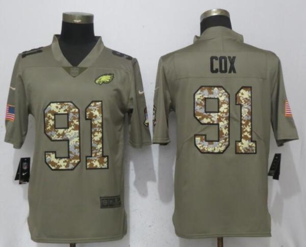 Nike Philadelphia Eagles 91 Cox Olive Camo Salute to Service Limited Jersey