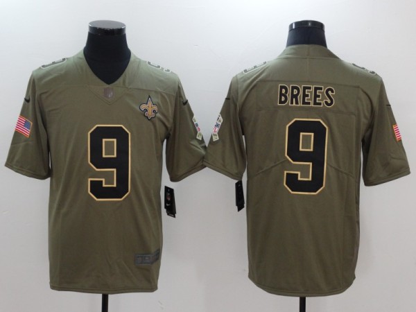 Mens New Orleans Saints #9 Brees Olive Salute to Service Limited Jersey