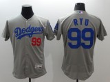 Majestic MLB Los Angeles Dodgers #42 Ryu Elite Grey Jersey