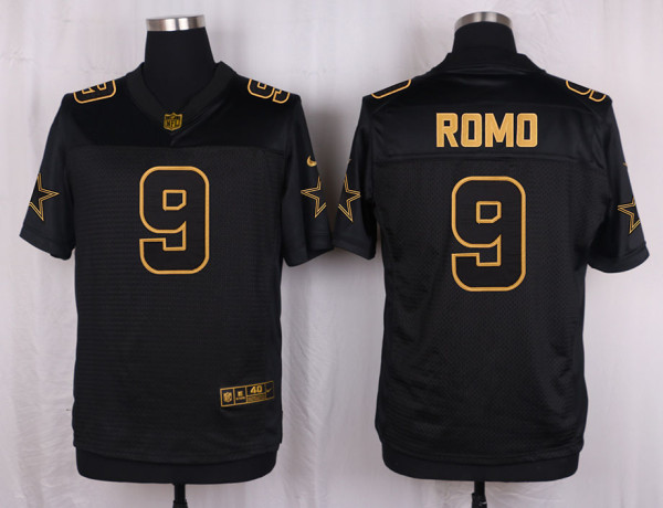 Mens Dallas Cowboys #9 Romo Pro Line Black Gold Collection Jersey