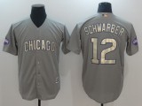 MLB Chicago Cubs #12 Schwarber Gold Number Grey Jersey