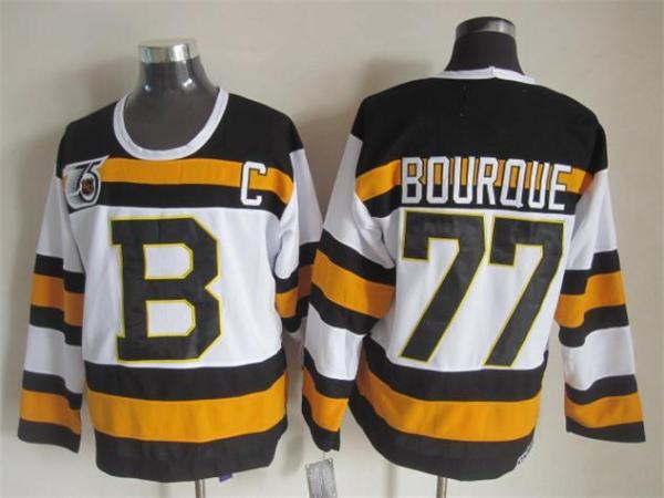 NHL Boston Bruins #77 Bourque White New Jersey 75th Patch