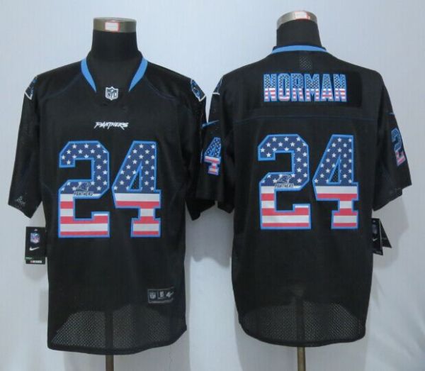 New Nike Carolina Panthers 24 Norman USA Flag Fashion Black Elite Jerseys