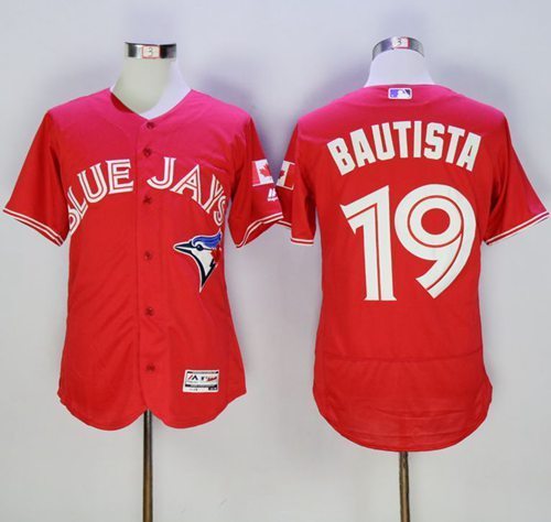 Majestics MLB Toronto Blue Jays #19 Bautista Red Jersey