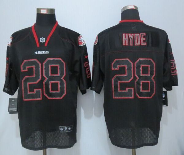 New Nike San Francisco 49ers 28 Hyde Lights Out Black Elite Jerseys