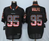 New Nike Denver Broncos 95 Wolfe USA Flag Fashion Black Elite Jersey