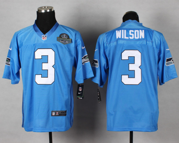 New Nike Seattle Seahawks 3 Wilson Light Blue Jersey with Patch