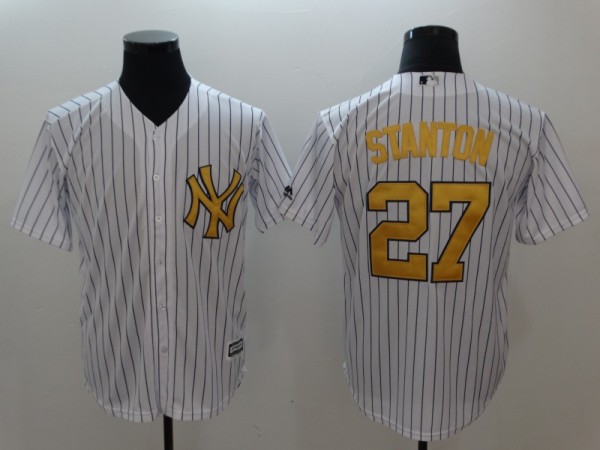 MLB New York Yankees #27 Stanton White Gold Number Game Jersey