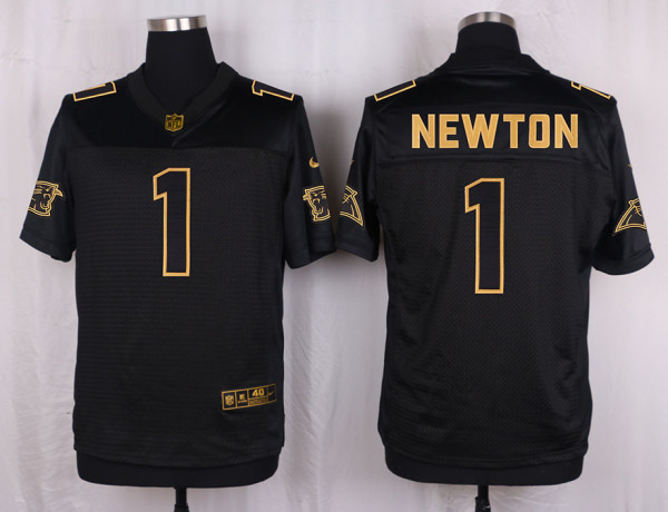 Mens Carolina Panthers #1 Cam Newton Pro Line Black Gold Collection Jersey