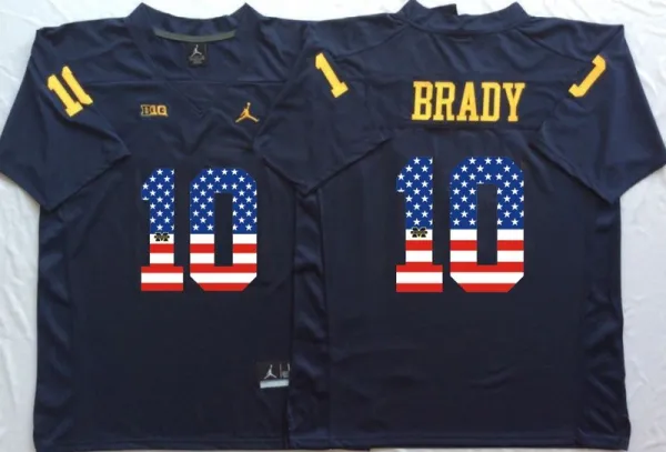 NCAA Michigan Wolverines #10 Brady Blue USA Flag Jersey