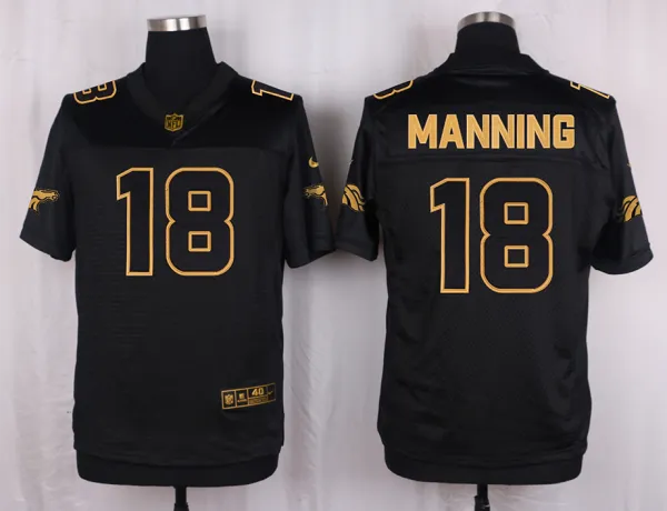 Mens Denver Broncos #18 Peyton Manning Pro Line Black Gold Collection Jersey