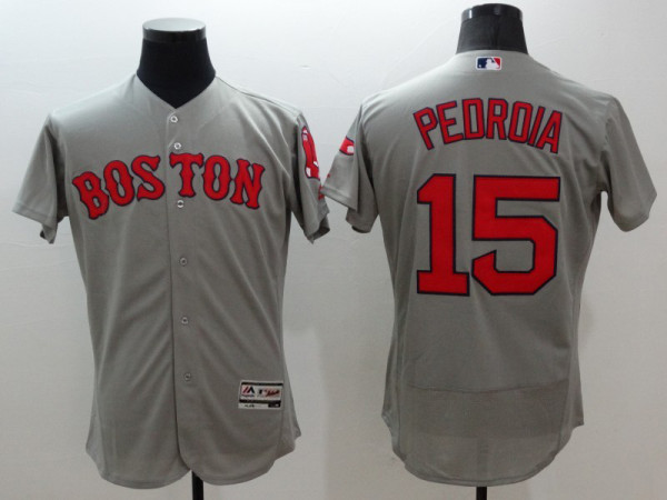 Majestic MLB Boston Red Sox #15 Pedroia Grey Elite Jersey