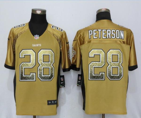 New Nike New Orleans Saints 28 Peterson Drift Fashion Gold Elite Jersey