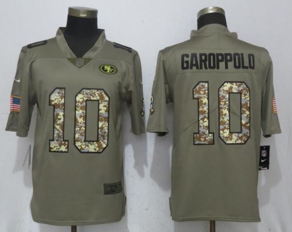 Nike San Francisco 49ers #10 Garoppolo Olive Camo Salute to Service Limited Jersey