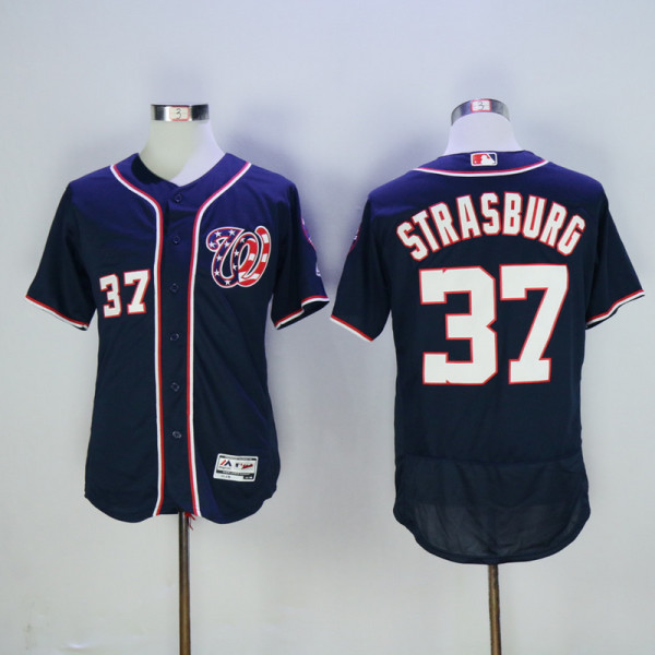 MLB Washington Nationals #37 Strasburg Blue Elite Jersey