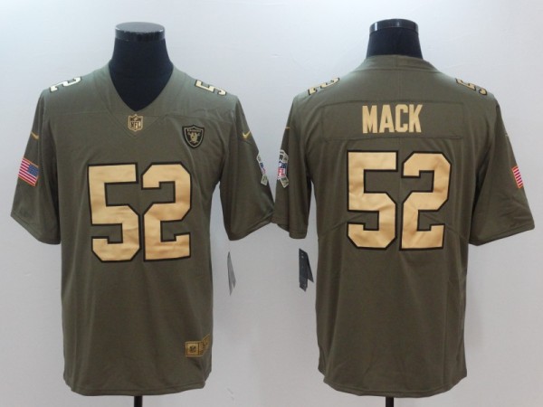 NFL Oakland Raiders #52 Mack Salute to Service Gold Number Jersey