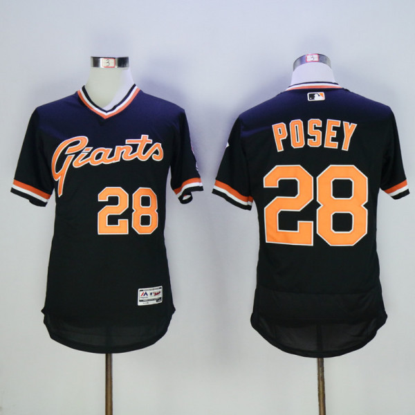 MLB San Francisco Giants #28 Posey Throwback Black Jersey