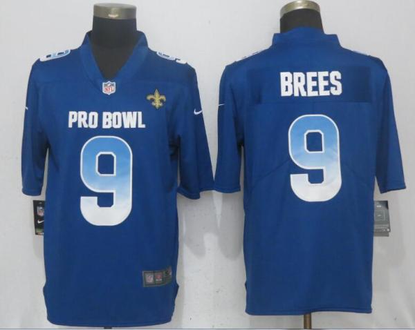 New Nike New Orleans Saints 9 Brees Blue Nike Royal 2018 Pro Bowl Limited Jersey