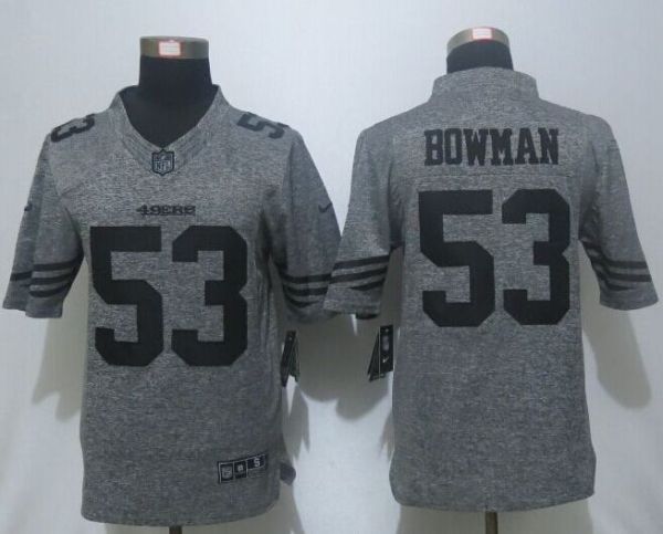 Nike San Francisco 49ers #53 Bowman Gray Mens Stitched Gridiron Gray Limited Jersey