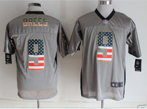 2014 New Nike New Orleans Saints 9 Brees USA Flag Fashion Grey Shadow Elite Jerseys