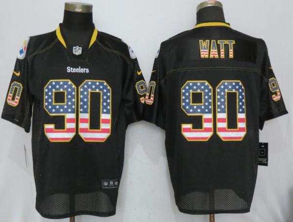 New Nike Pittsburgh Steelers 90 Watt USA Flag Fashion Black Elite Jersey