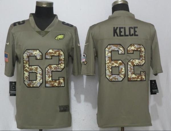 Nike Philadelphia Eagles 62 Kelce Olive Camo Carson Salute to Service Limited Jersey