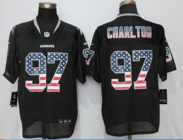 New Nike Dallas Cowboys #97 Charlton USA Flag Fashion Black Elite Jerseys