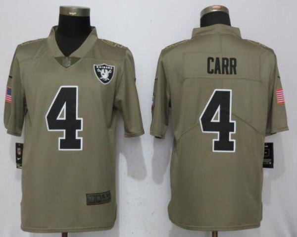 New Nike Oakland Raiders 4 Carr Olive Salute To Service Limited Jersey