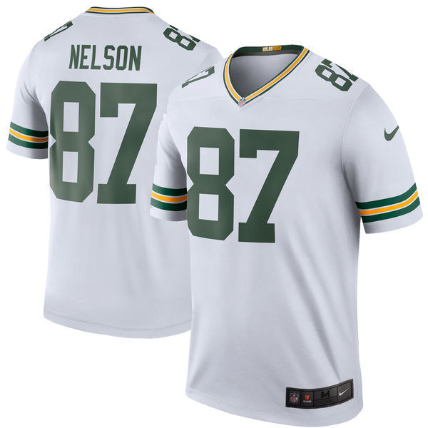 Mens Green Bay Packers #87 Jordy Nelson White Color Rush Jersey