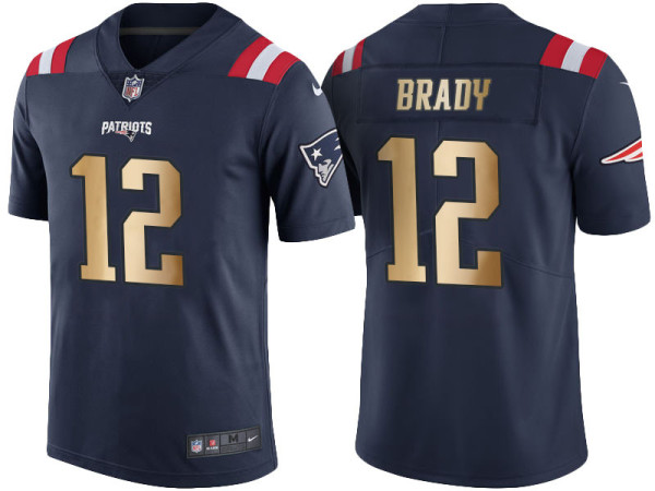 NFL New England Patriots #12 Brady Color Rush Gold Number Jersey