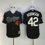 MLB Los Angeles Dodgers #42 Robinson Black Cooperstown Collection 1955 Hall Of Fame & Dual Patch Throwback Jersey