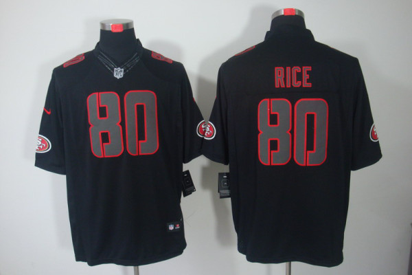 Rice Black Jersey, San Francisco 49ers #80 Nike Impact Limited Jersey