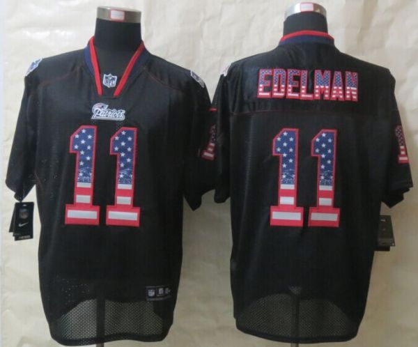 New Nike New England Patriots 11 Edelman USA Flag Fashion Black Elite Jerseys