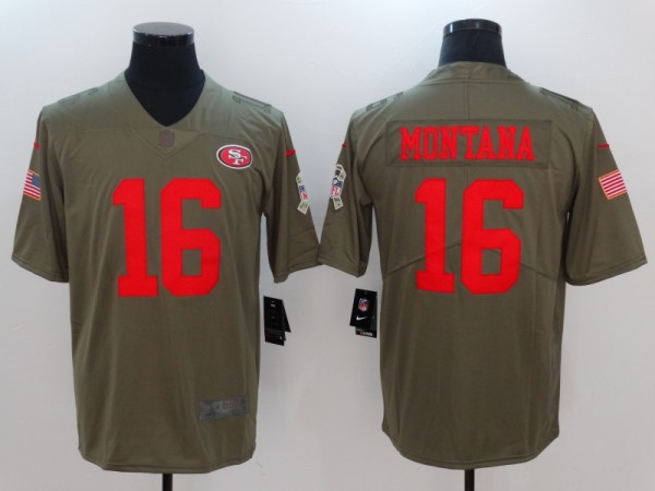 Mens San Francisco 49ers #16 Montana Olive Salute to Service Limited Jersey