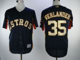 MLB Houston Astros #35 Verlander Gold Number Blue Elite Champion Jersey