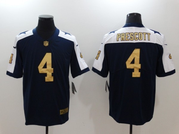 NFL Dallas Cowboys #4 Prescott Navy Gold Vapor Limited Jersey