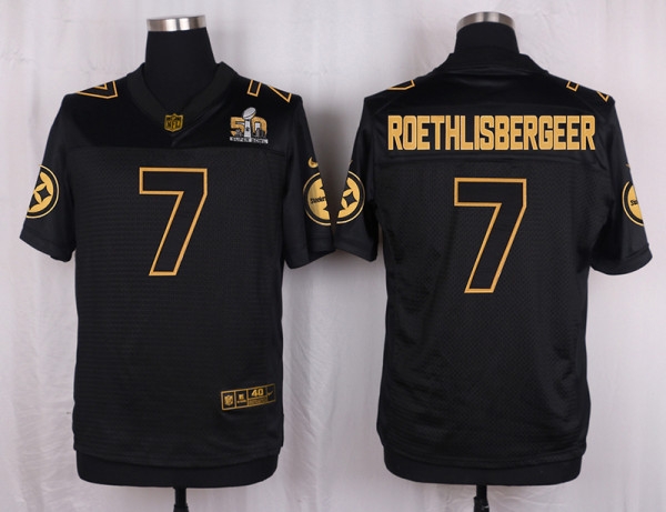 Mens Pittsburgh Steelers #7 Roethlisbergeer Pro Line Black Gold Collection Jersey