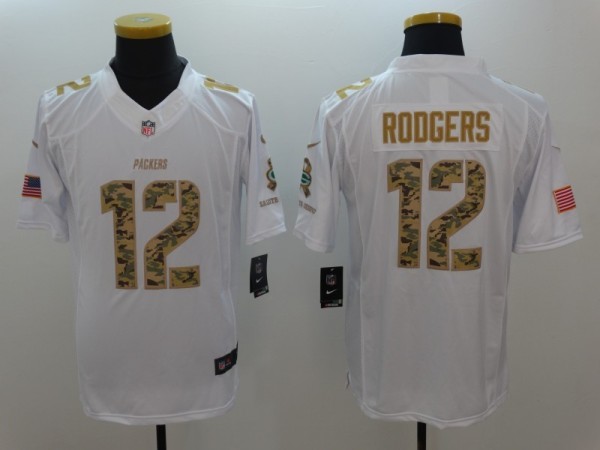 NFL Green Bay Packers #12 Rodgers White Salute To Service Limited Jersey