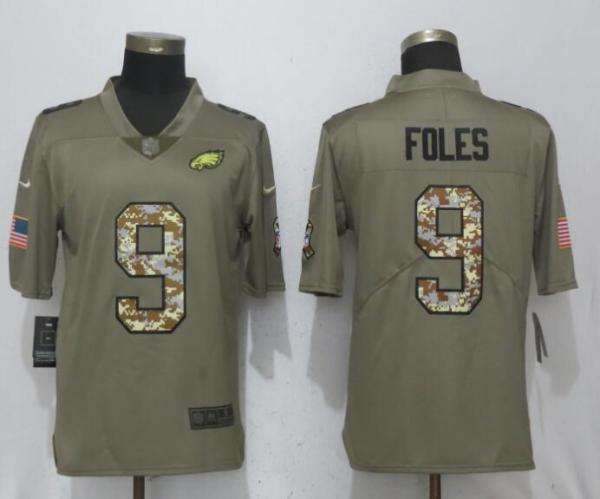 Nike Philadelphia Eagles #9 Foles Olive Camo Carson Salute to Service Limited Jersey