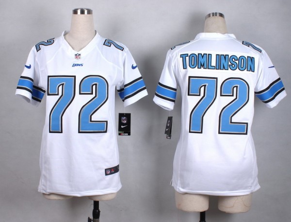 Nike Detroit Lions #72 Tomlinson White Women Jersey