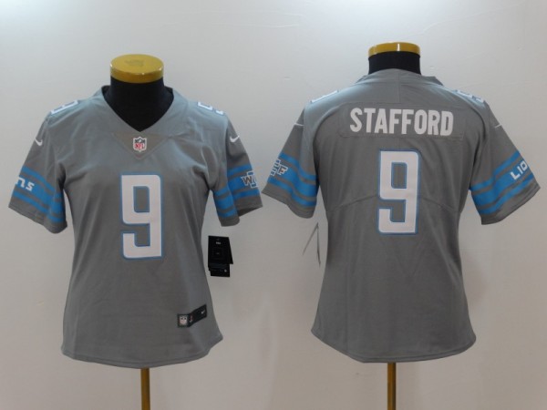 Womens NFL Detroit Lions #9 Stafford Grey Jersey