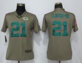 Women Nike Green Bay Packers 21 Clinton-Dix Olive Salute To Service Jersey