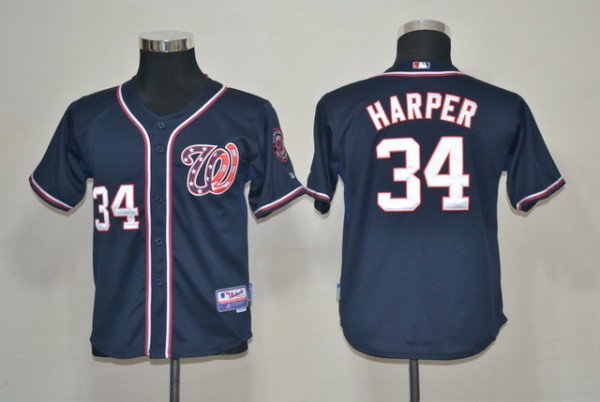 MLB Washington Nationals #34 Harper Youth Jersey Blue