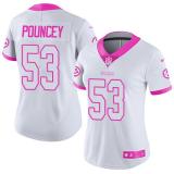 Women NFL Pittsburgh Steelers #53 Pouncey White Pink Color Rush Jersey