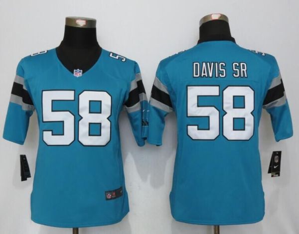 Women Nike Carolina Panthers 58 Davis sr Blue Limited Jersey