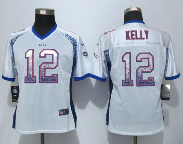 Women  New Nike Buffalo Bills 12  Kelly Drift Fashion White Elite Jerseys